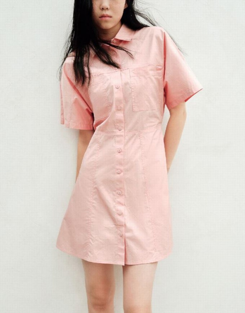 Urban Revivo Button Up Women's Shirt Dress Pink | INEGWCH-72