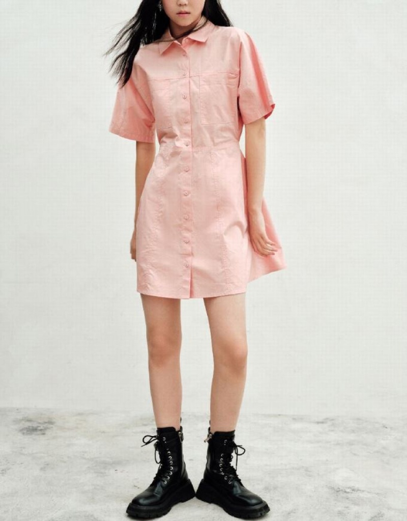 Urban Revivo Button Up Women's Shirt Dress Pink | INEGWCH-72