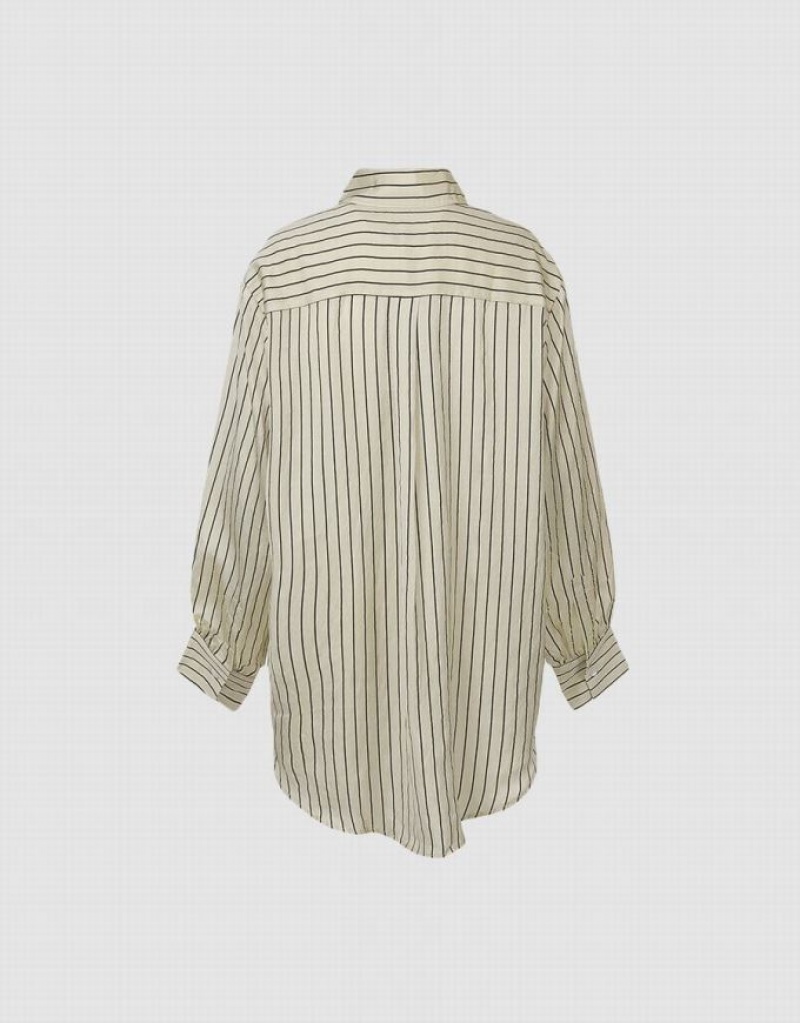 Urban Revivo Button Up Women's Shirts Stripes | FTQDBLE-90