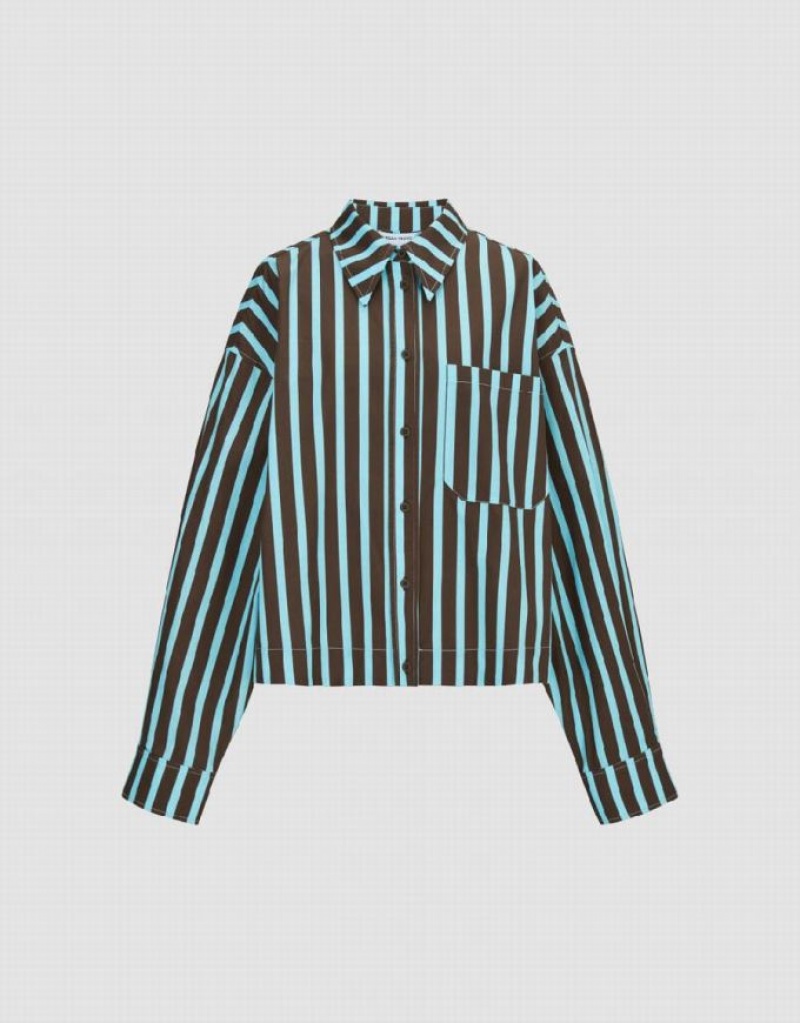 Urban Revivo Button Up Women's Shirts Stripes | DIPOFLT-74