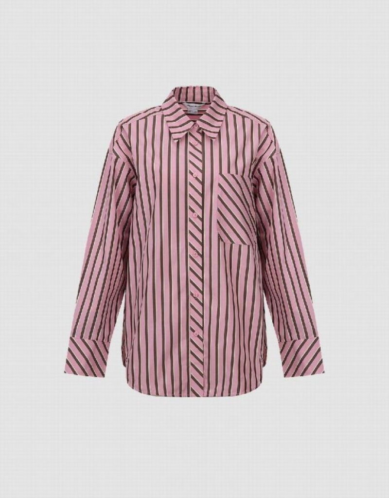 Urban Revivo Button Up Women's Shirts Stripes | QGBJKWO-12