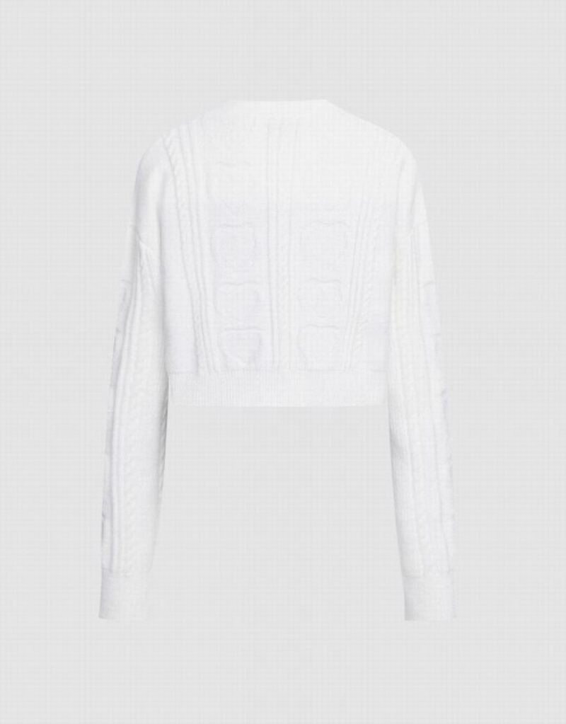 Urban Revivo Cable Knit Button Up Women's Cardigan White | XVJYGLZ-08