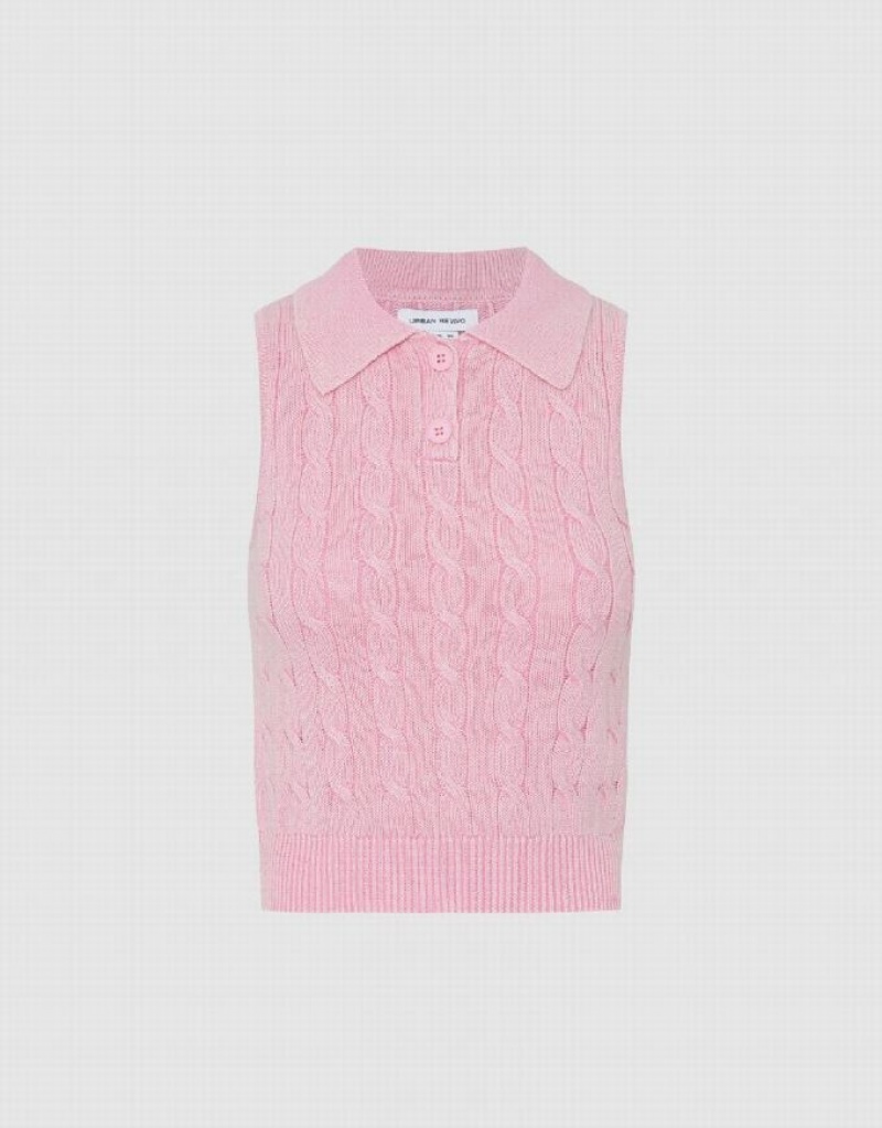 Urban Revivo Cable Knitted Women's Cardigan Pink | QWAFNKG-37