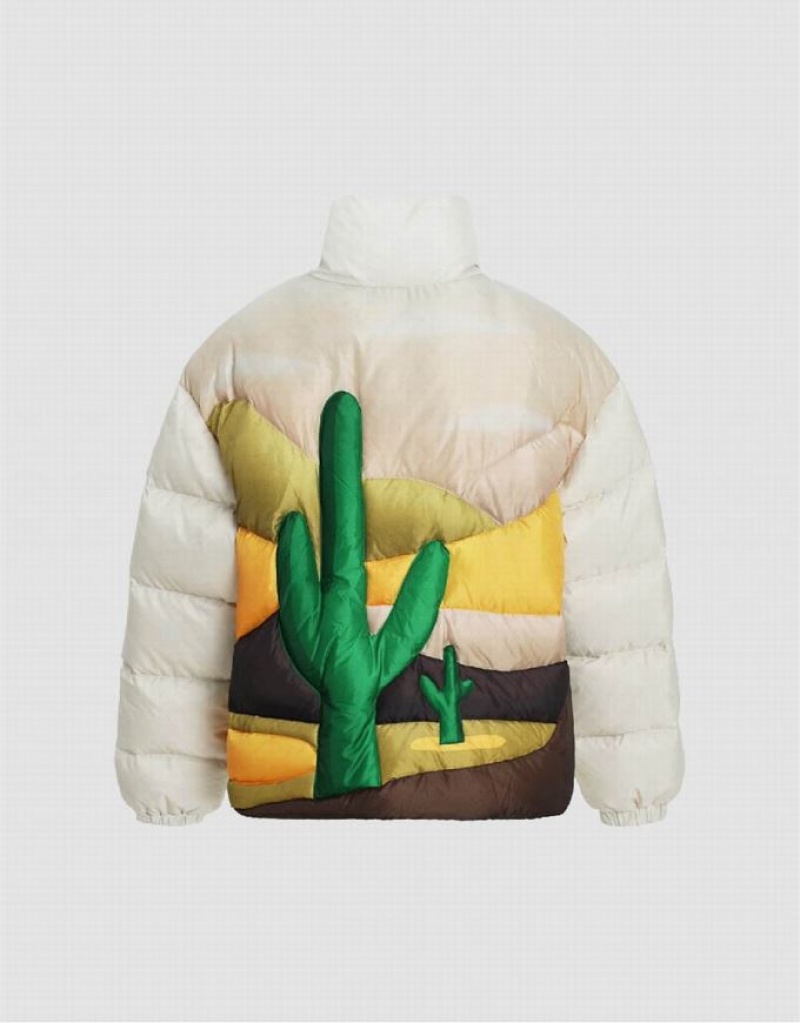 Urban Revivo Cactus Embossed Stand Collar Women's Puffer Jacket Multicolor | NHSXIOL-06