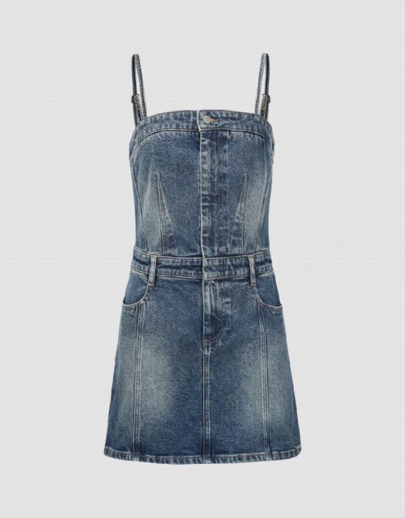 Urban Revivo Cami Women's Denim Dress Blue | PHQCAYF-08