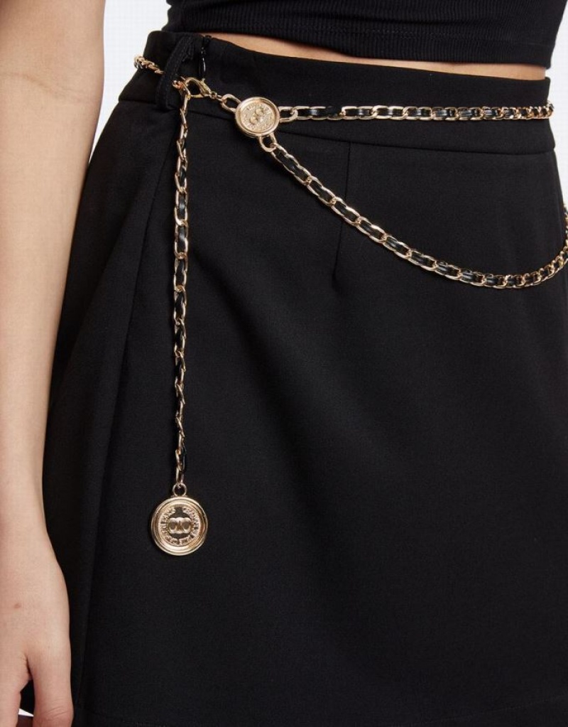 Urban Revivo Chain Detail Mini Women's Skirts Black | OZJUBKX-72