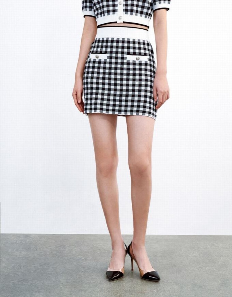 Urban Revivo Checkered Knitted Women's Skirts Grey | XTFLSQR-09