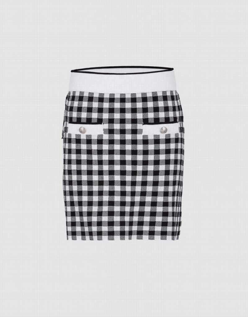 Urban Revivo Checkered Knitted Women\'s Skirts Grey | XTFLSQR-09