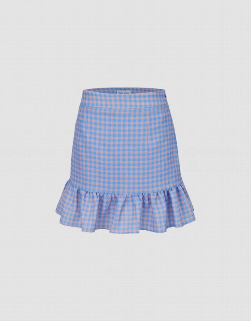 Urban Revivo Checkered Mini A-Line Women\'s Skirts Blue | TLHXFVG-64