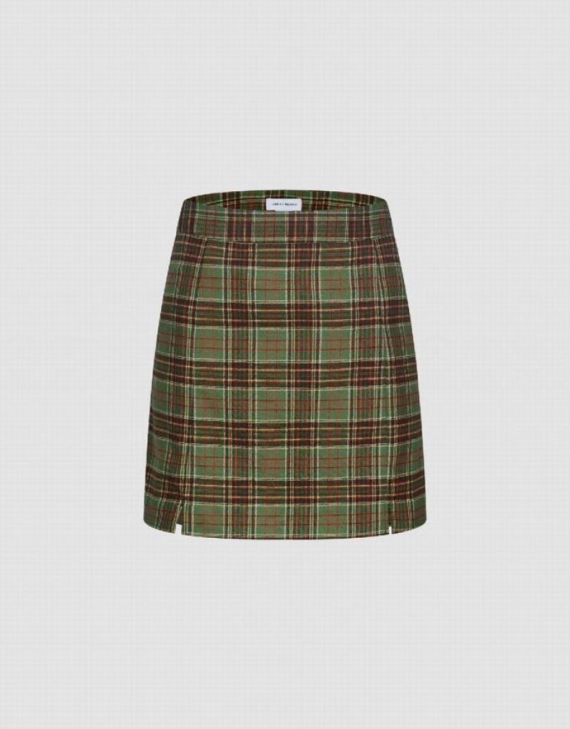 Urban Revivo Checkered Mini A-Line Women\'s Skirts Green | OUNWAMG-69