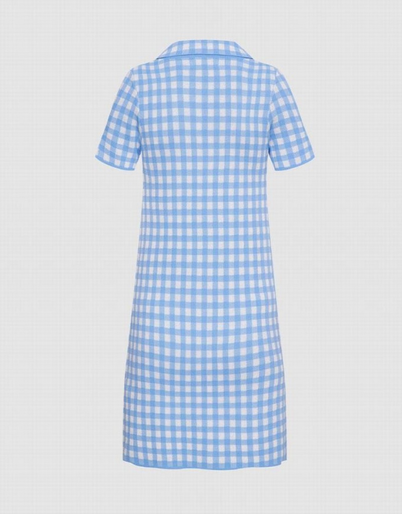 Urban Revivo Checkered Mini Women's Knitted Dress Blue | ZUSJKCY-84