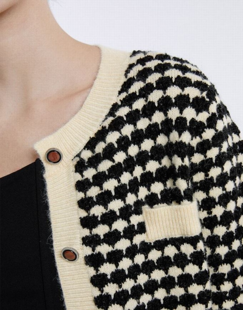 Urban Revivo Checkered Women's Cardigan White | SRWZEUM-95