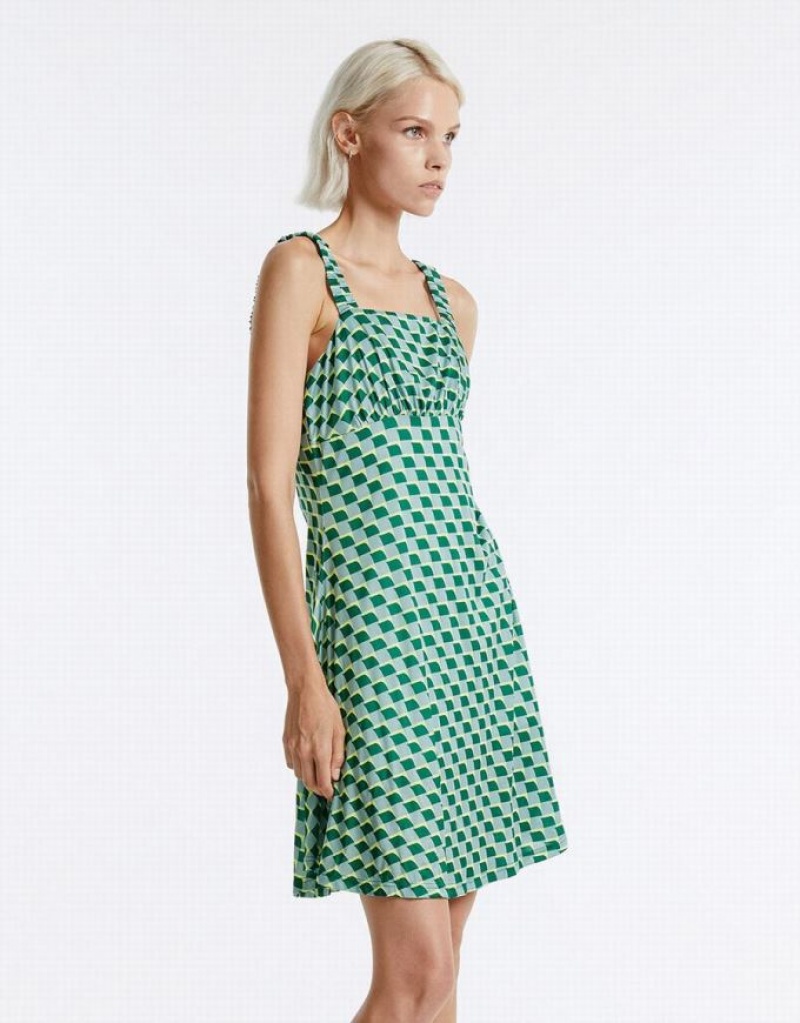 Urban Revivo Checkered Women's Knitted Dress Green | ODAUGMR-60