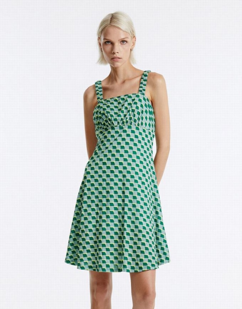 Urban Revivo Checkered Women\'s Knitted Dress Green | ODAUGMR-60