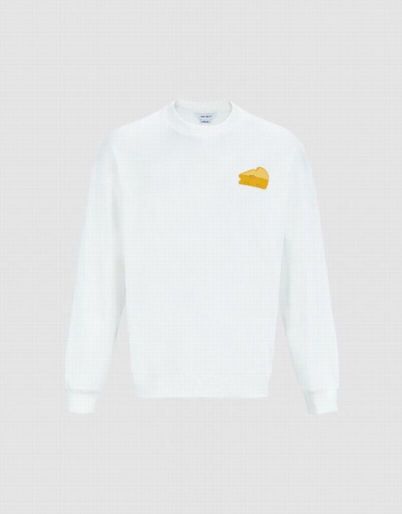 Urban Revivo Cheese Printed Men's Sweatshirts White | DTANEOP-42