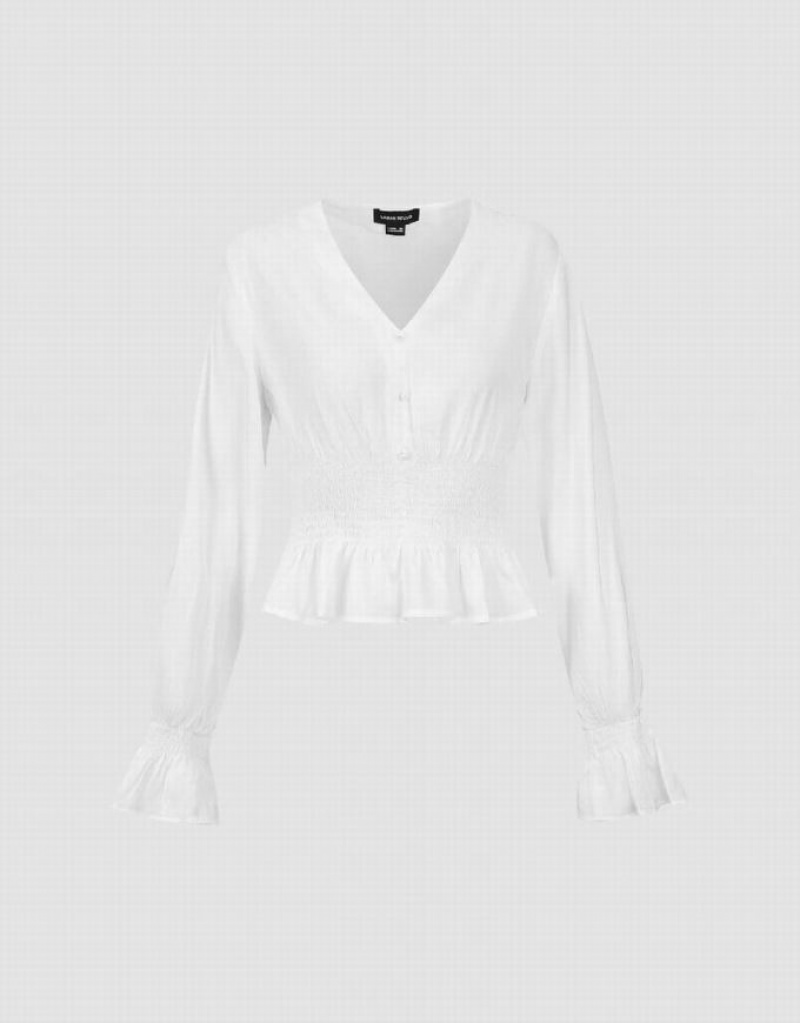 Urban Revivo Chiffon V-Neck Overhead Women's Blouse White | LZPYVNA-56