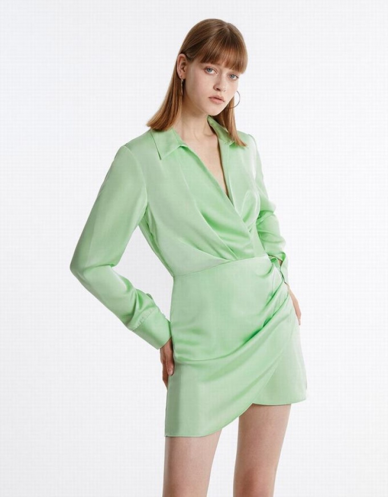 Urban Revivo Chiffon Wrap Women's Casual Dress Green | KMXSOVH-30