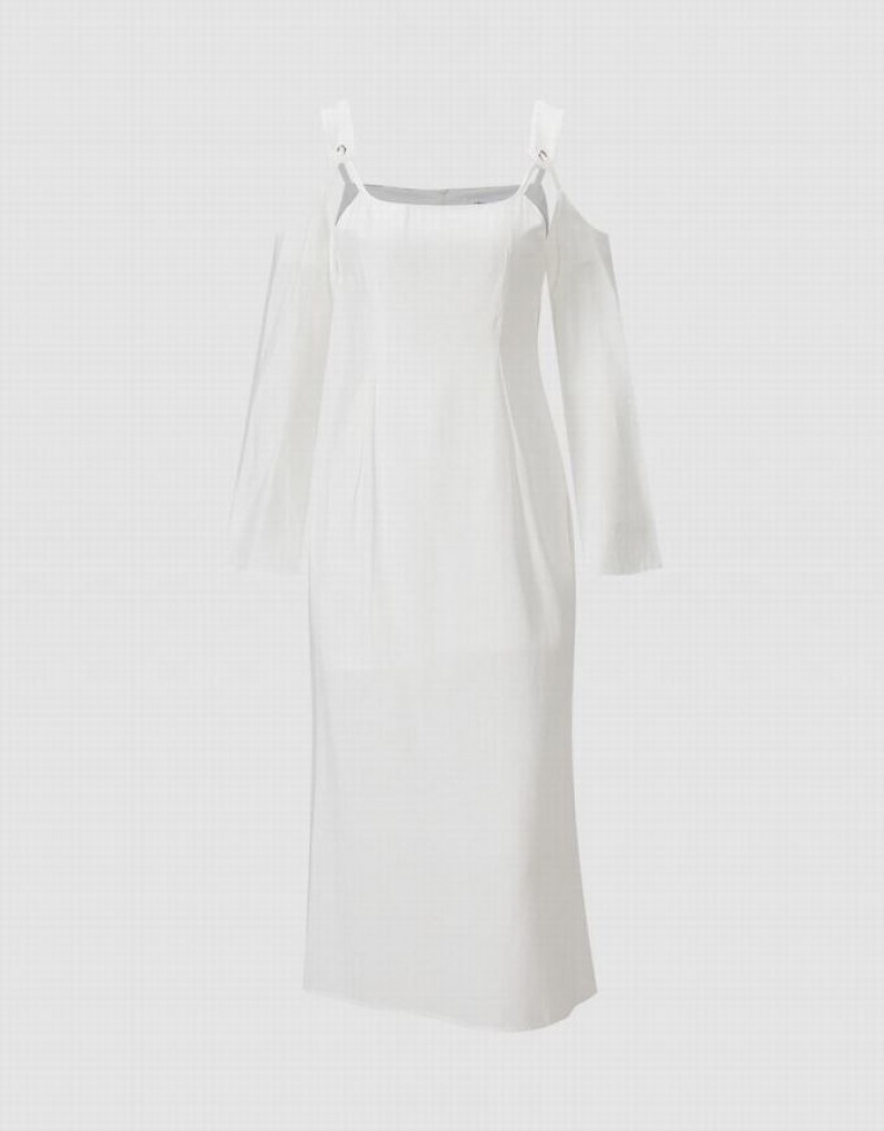 Urban Revivo Cold Shoulder Women's Casual Dress White | PKAURMW-65