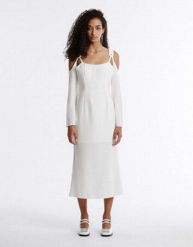 Urban Revivo Cold Shoulder Women's Casual Dress White | PKAURMW-65