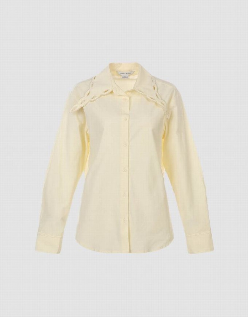 Urban Revivo Collared Neck Lapel Women's Shirts Yellow | YSLFZDX-95