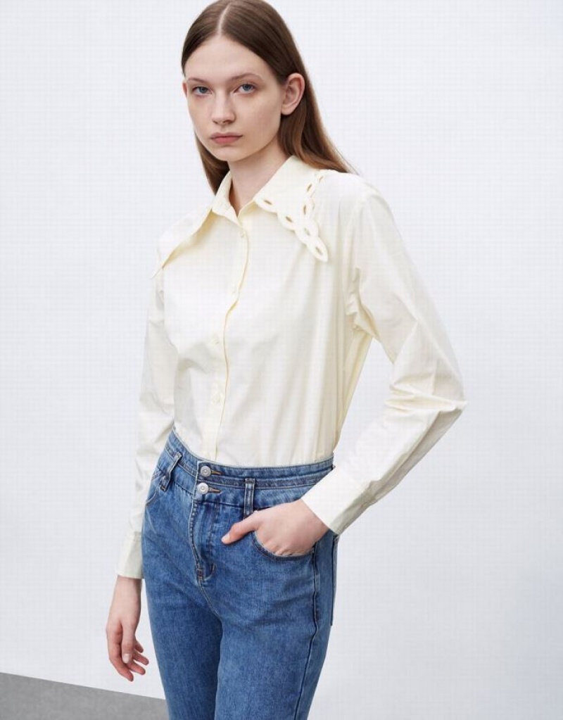 Urban Revivo Collared Neck Lapel Women's Shirts Yellow | YSLFZDX-95