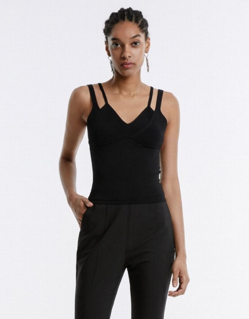 Urban Revivo Combination Women\'s Camisole Black | RBVQETU-94