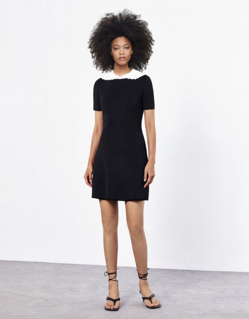 Urban Revivo Contrast Collar Women's Knitted Dress Black | LUYGNRF-73