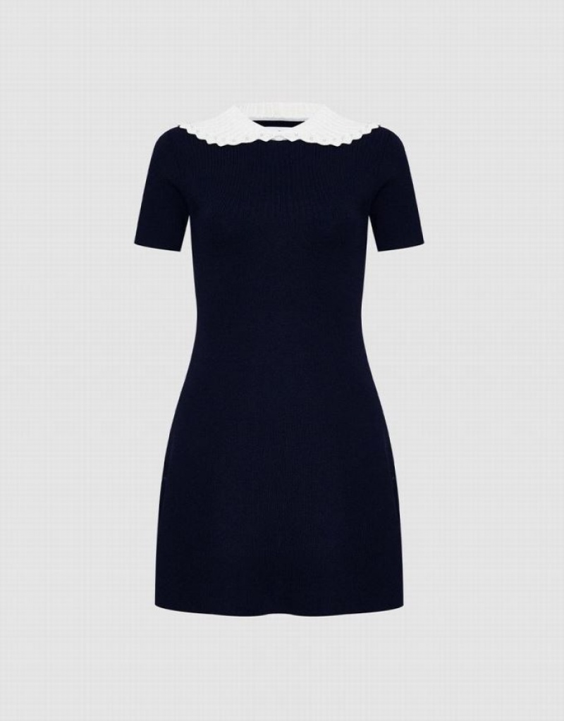 Urban Revivo Contrast Collar Women\'s Knitted Dress Black | LUYGNRF-73