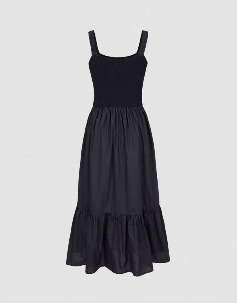 Urban Revivo Contrast Ruffle Women's Knitted Dress Black | ZUDQPSA-71