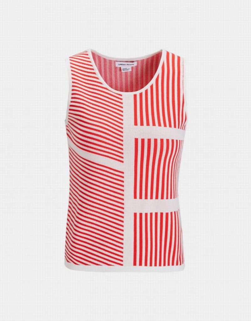 Urban Revivo Contrast Striped Fitted Knit Women\'s Tank Top Red | FTPWGON-72