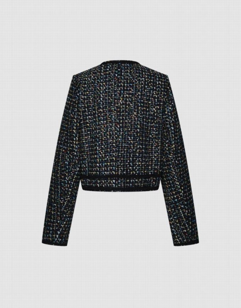 Urban Revivo Contrast Trim Tweed Women's Jacket Black | SPVZIXA-05