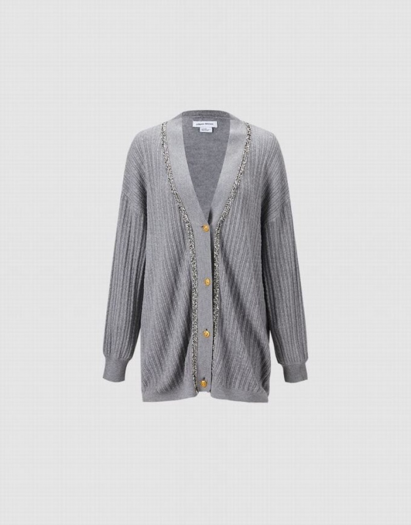 Urban Revivo Contrast Trim Women's Cardigan Light Grey | YCORTEH-61