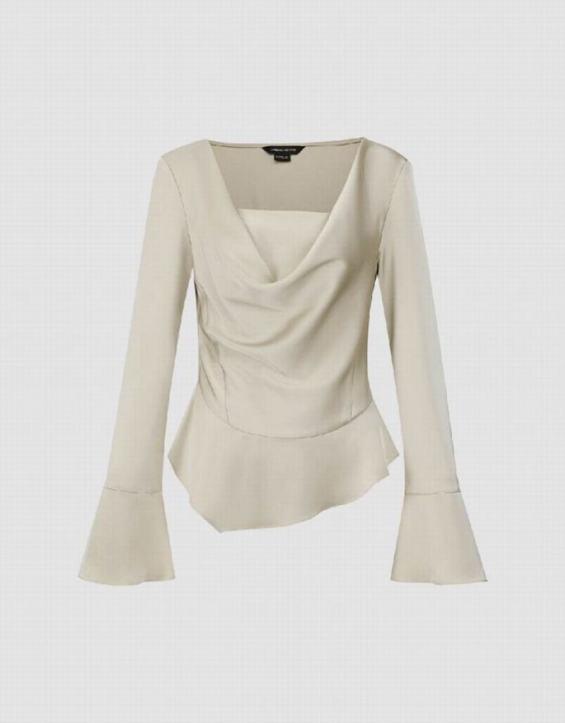 Urban Revivo Cowl Neck Overhead Women's Blouse Beige | PJXYFTB-39