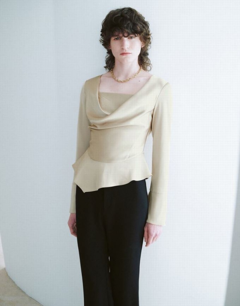 Urban Revivo Cowl Neck Overhead Women's Blouse Beige | PJXYFTB-39