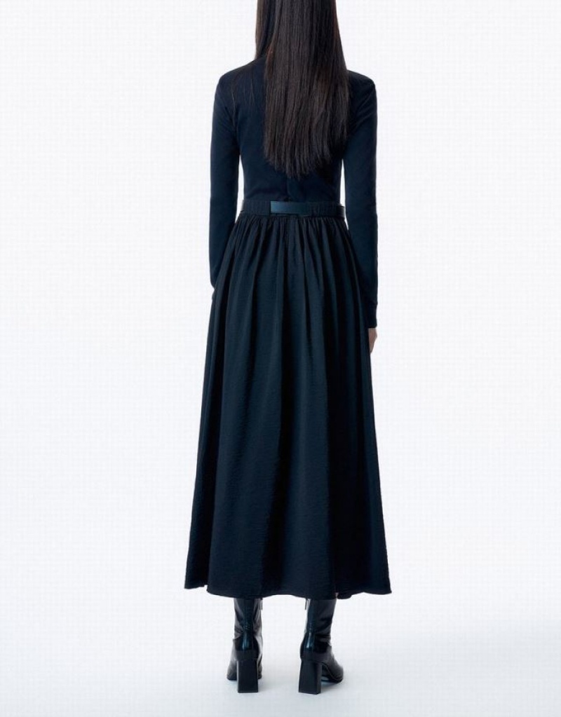 Urban Revivo Crew Neck A-Line With Belt Women's Dress Black | IYHDUCJ-08