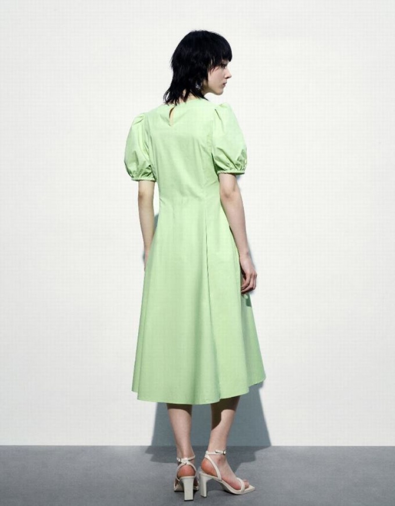 Urban Revivo Crew Neck A-Line Women's Dress Green | GYUODEH-17