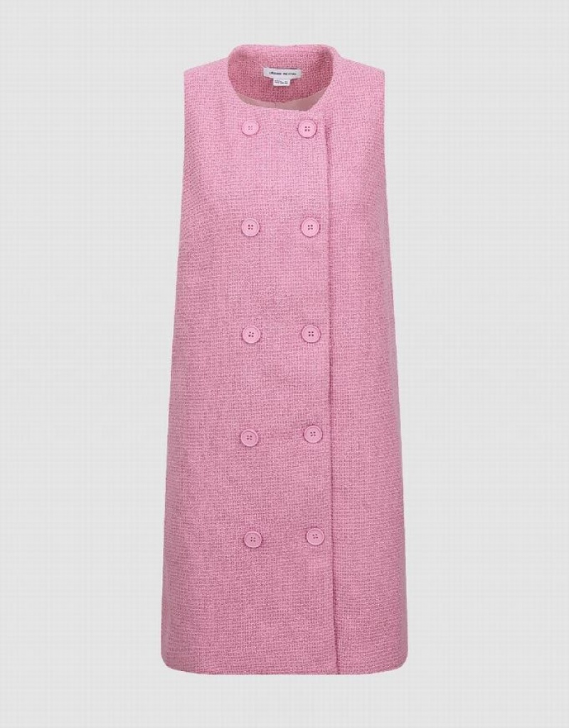 Urban Revivo Crew Neck A-Line Women's Dress Pink | QXWNZAR-79