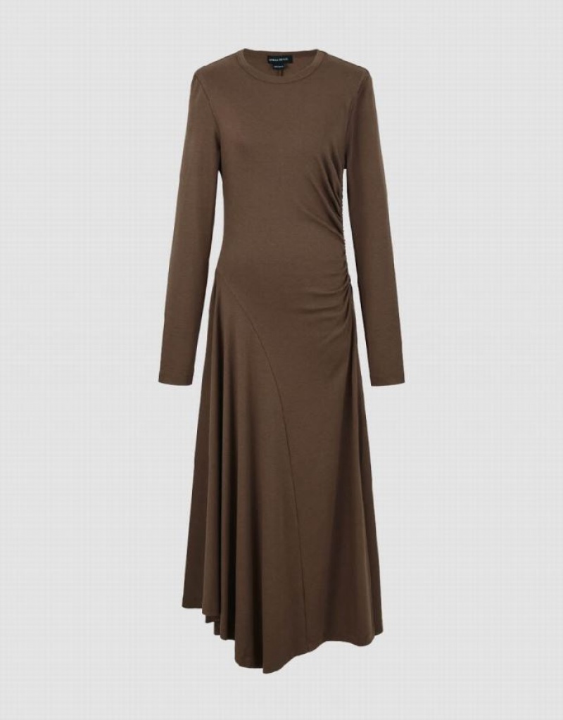 Urban Revivo Crew Neck A-Line Women's Dress Coffee | KWTMZUA-05