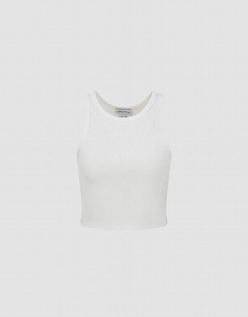 Urban Revivo Crew Neck Cropped Knitted Women's Tank Top White | NXSTVHO-94