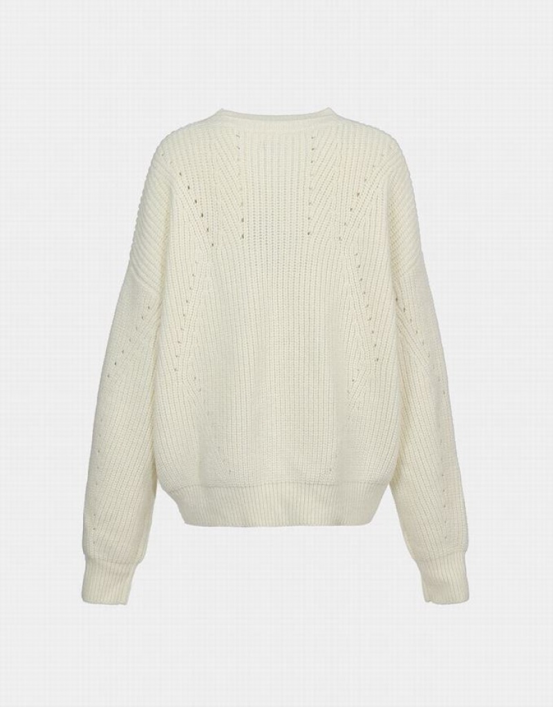 Urban Revivo Crew Neck Drop Shoulder Women's Sweaters White | ILRXEYD-80