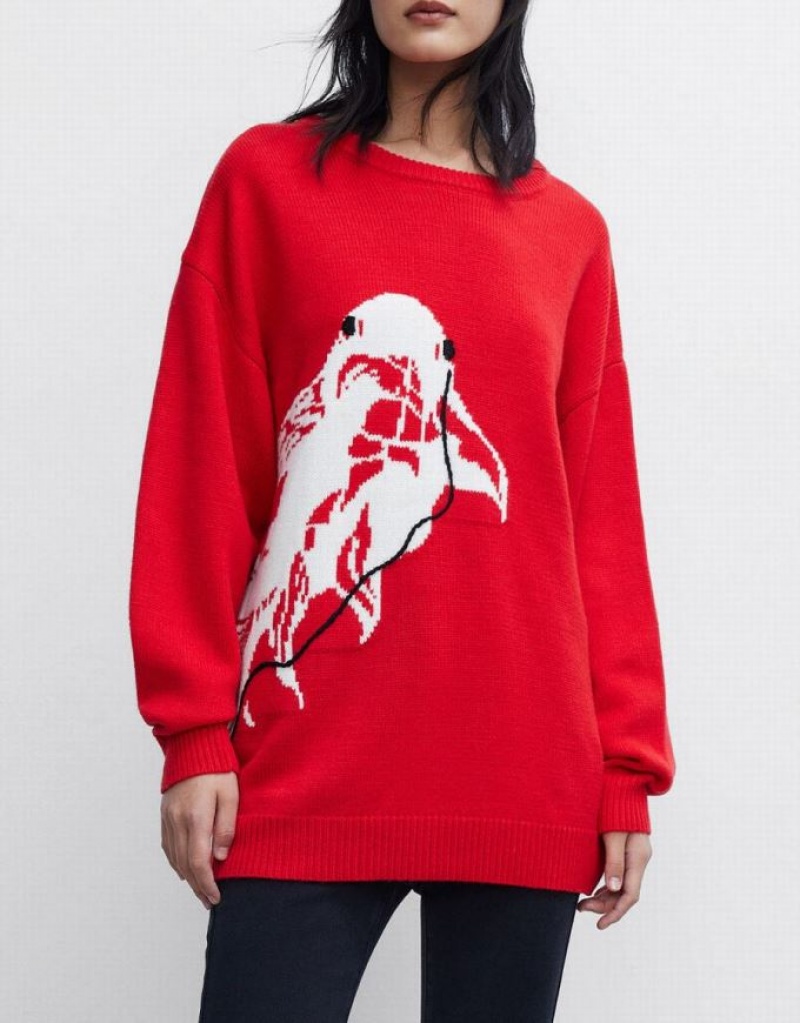 Urban Revivo Crew Neck Holiday Women's Sweaters Red | YPEBRSJ-80