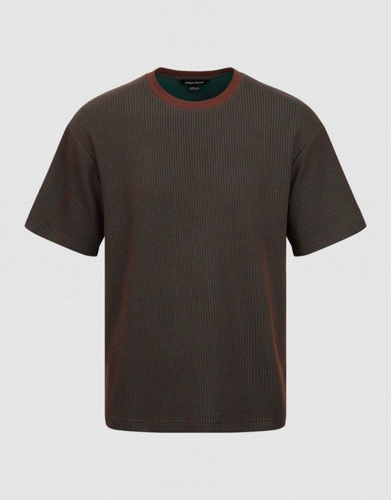 Urban Revivo Crew Neck Knitted Men's T-Shirts Green | IEJHQGN-67