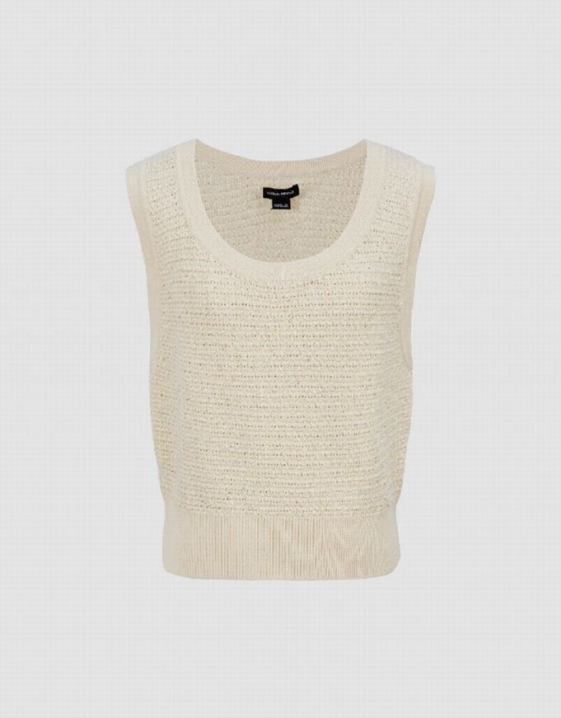 Urban Revivo Crew Neck Knitted Women's Cardigan Beige | YTHLZNC-75