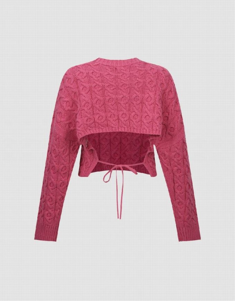 Urban Revivo Crew Neck Knitted Women's Cardigan Pink | AHELWIP-39