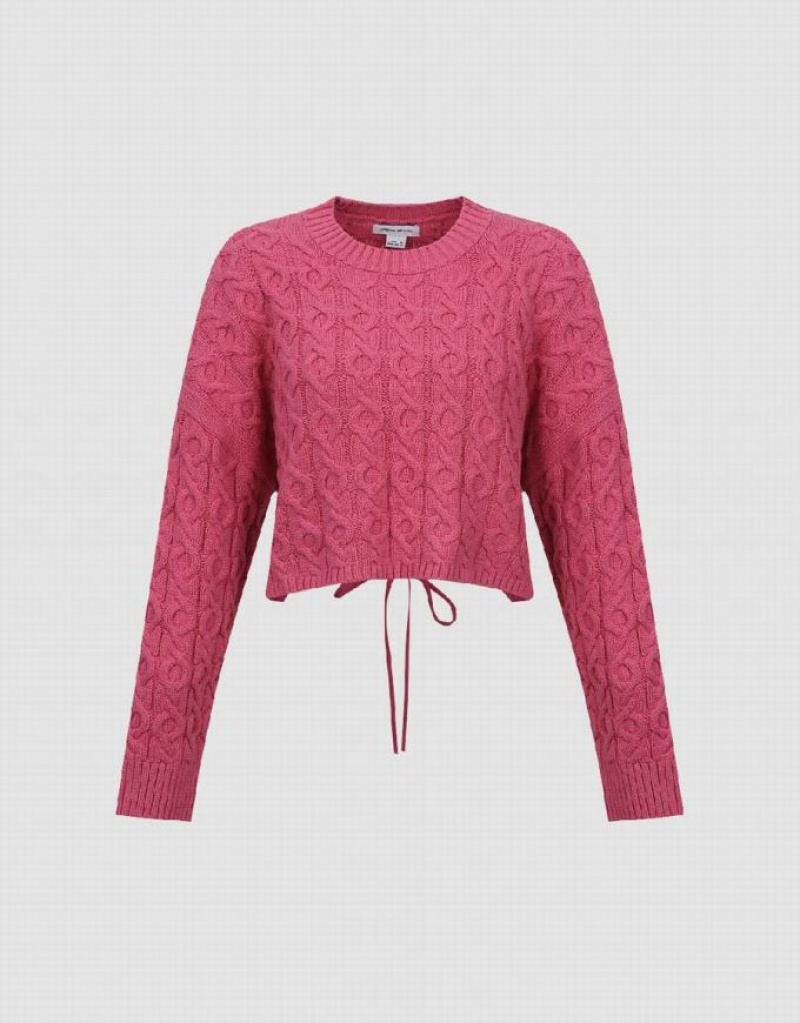 Urban Revivo Crew Neck Knitted Women's Cardigan Pink | AHELWIP-39