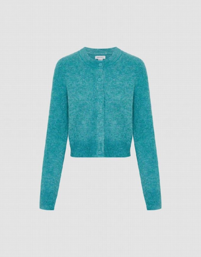 Urban Revivo Crew Neck Knitted Women's Cardigan Blue | LNJHDKP-26