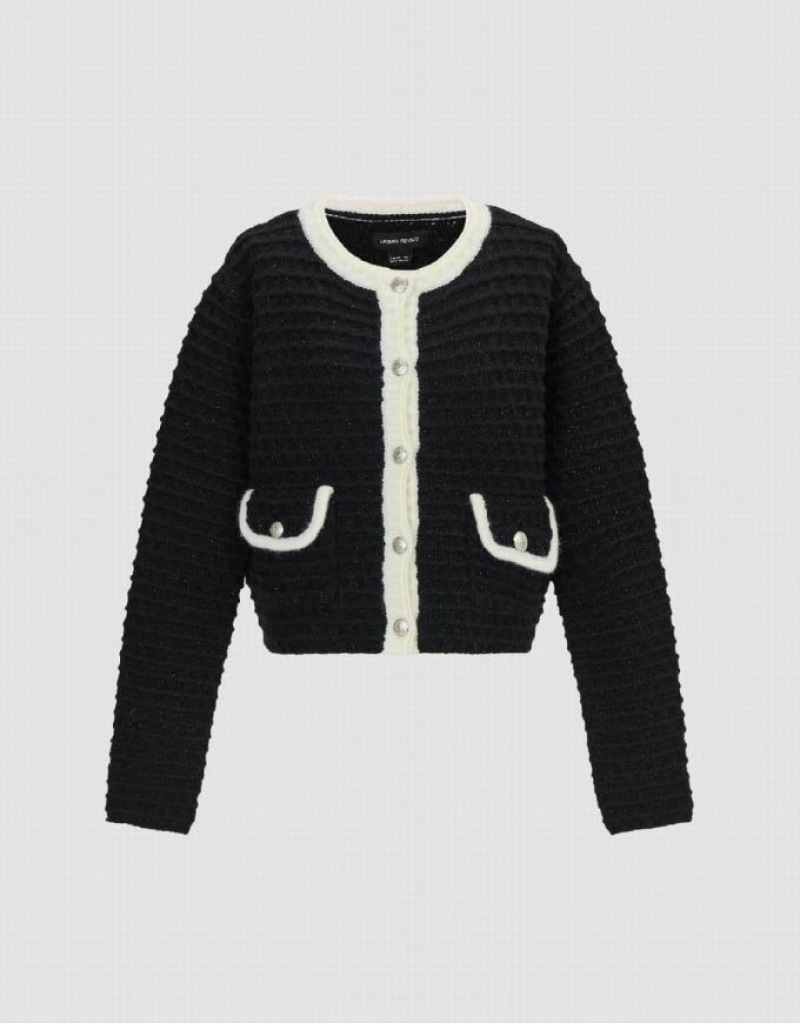 Urban Revivo Crew Neck Knitted Women's Cardigan Black | URMJGLS-49