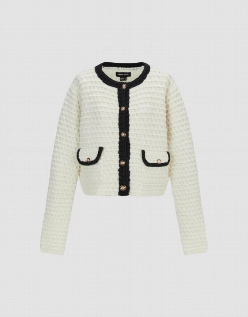 Urban Revivo Crew Neck Knitted Women's Cardigan Beige | GLEOYZH-14