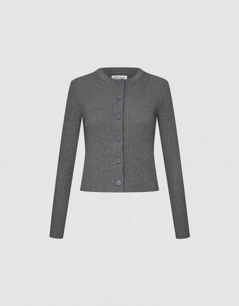 Urban Revivo Crew Neck Knitted Women's Cardigan Grey | KYSREZI-10