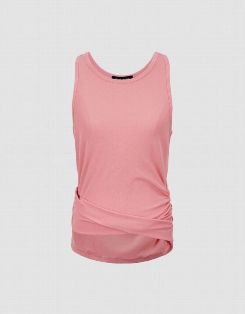 Urban Revivo Crew Neck Knitted Women's Tank Top Pink | GWFUPXZ-07